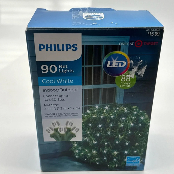 PHILIPS HEAVY DUTY 90 NET LIGHTS Cool White MULTI INDOOR/OUTDOOR 4' X 4’ NEW - Picture 1 of 4